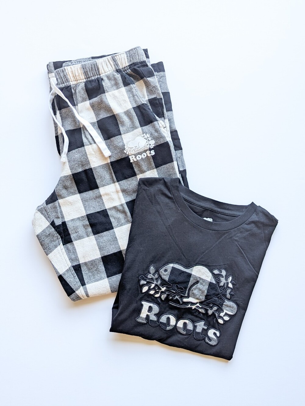 SET Roots Plaid Black & White Cooper Tee & Pajama Pants